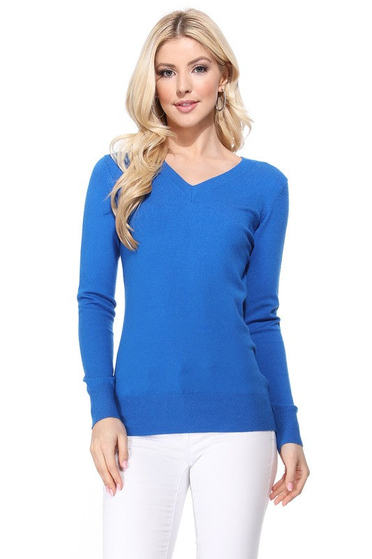 Women's Long Sleeve V-Neck Pulll Over Sweater Top