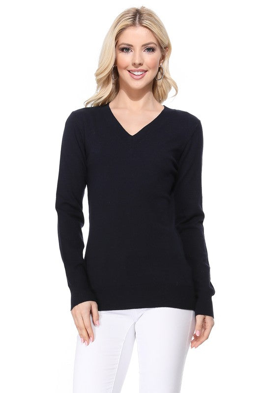 Women's Long Sleeve V-Neck Pulll Over Sweater Top