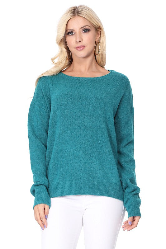 Crew-neck Knit Pullover Sweater with Side Slit