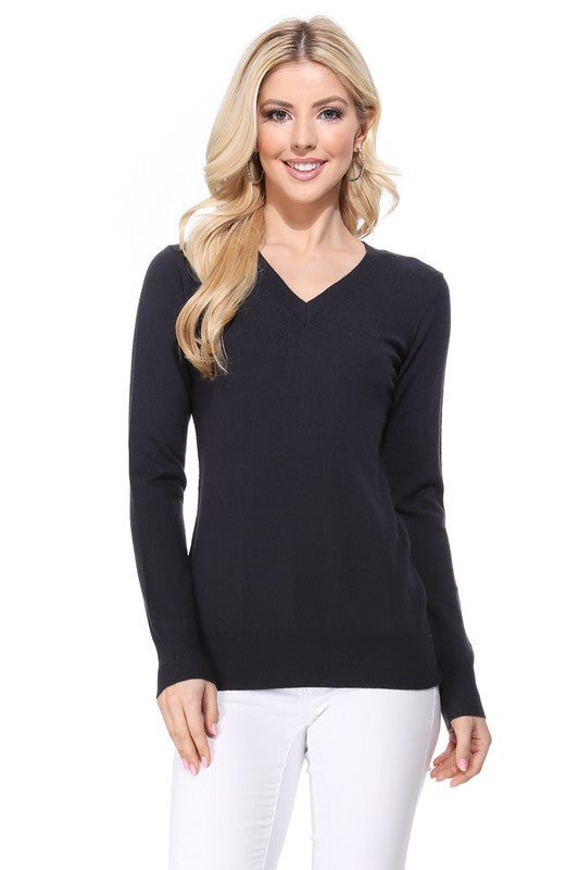 Women's Long Sleeve V-Neck Pulll Over Sweater Top