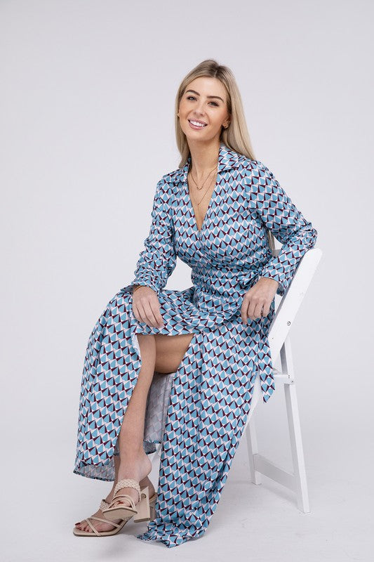 Geometric Print Wrap Dress