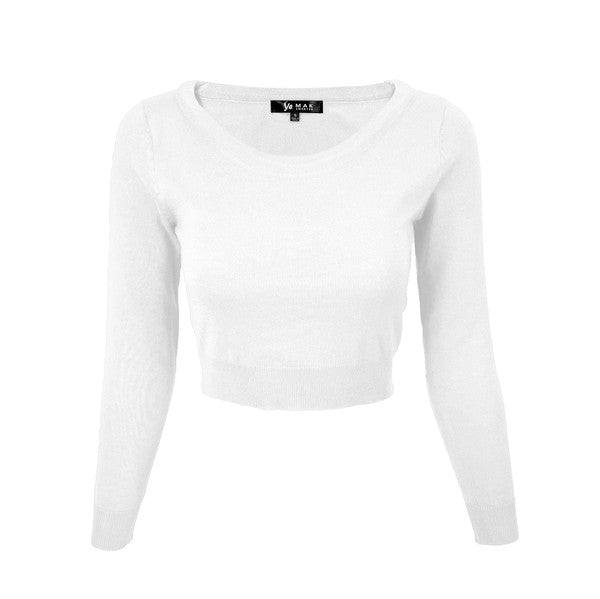 Round Neck Long Slv Crop Sweater Knit Crop Top