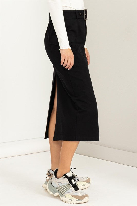 Professional Poise Buckled Belt Cargo Skirt