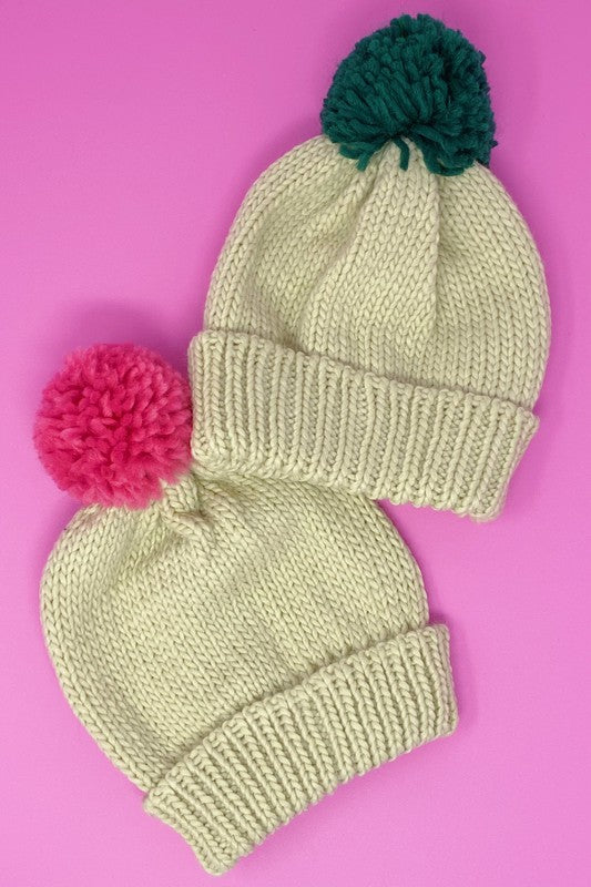 Vintage Charm Color Pom Beanie