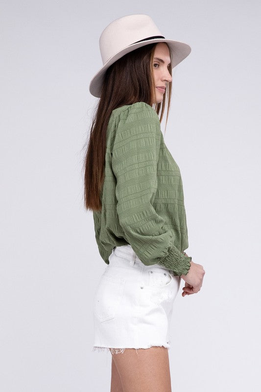 Textured Shirred Yoke Top