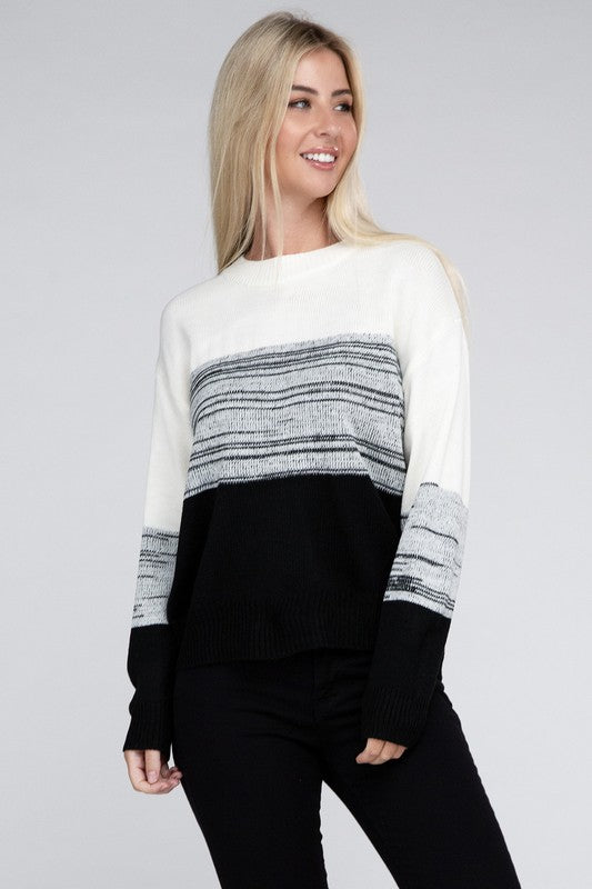 Color Block Round Neck Sweater