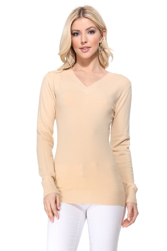 Women's Long Sleeve V-Neck Pulll Over Sweater Top