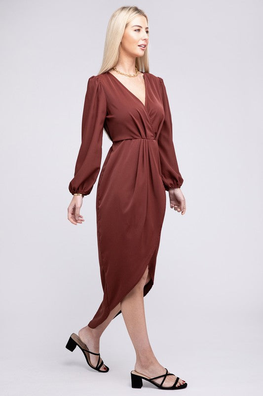 Deep V Neck Wrap Dress