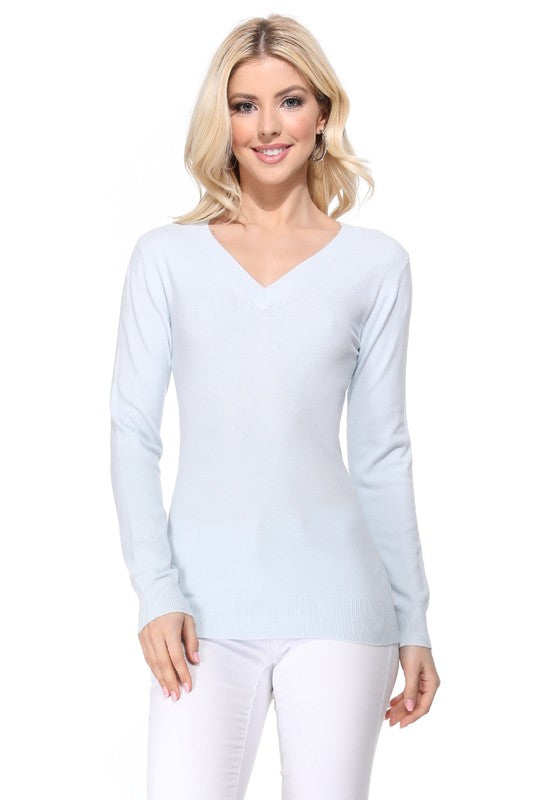 Women's Long Sleeve V-Neck Pulll Over Sweater Top