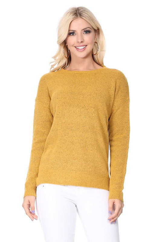 Crew-neck Knit Pullover Sweater with Side Slit