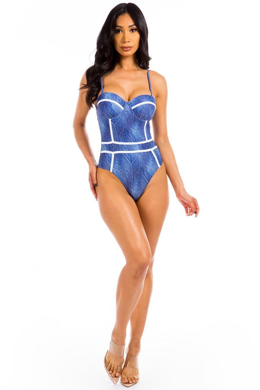 One piece swimwear Denim look