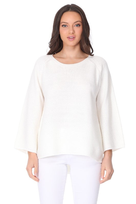 Boat Neck Bell Sleeve High Low Pullover Sweater