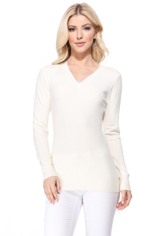 Women's Long Sleeve V-Neck Pulll Over Sweater Top