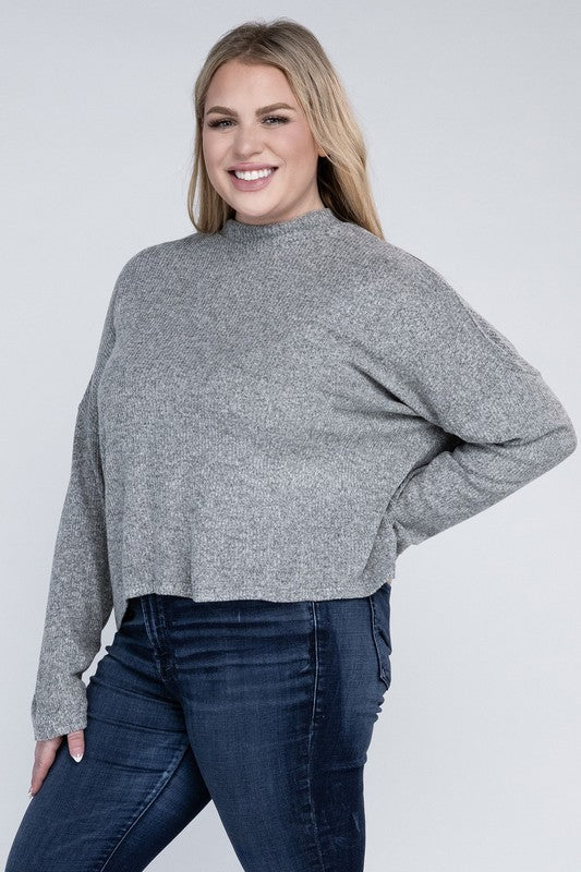 Plus Drop Shoulder Long Sleeve Top